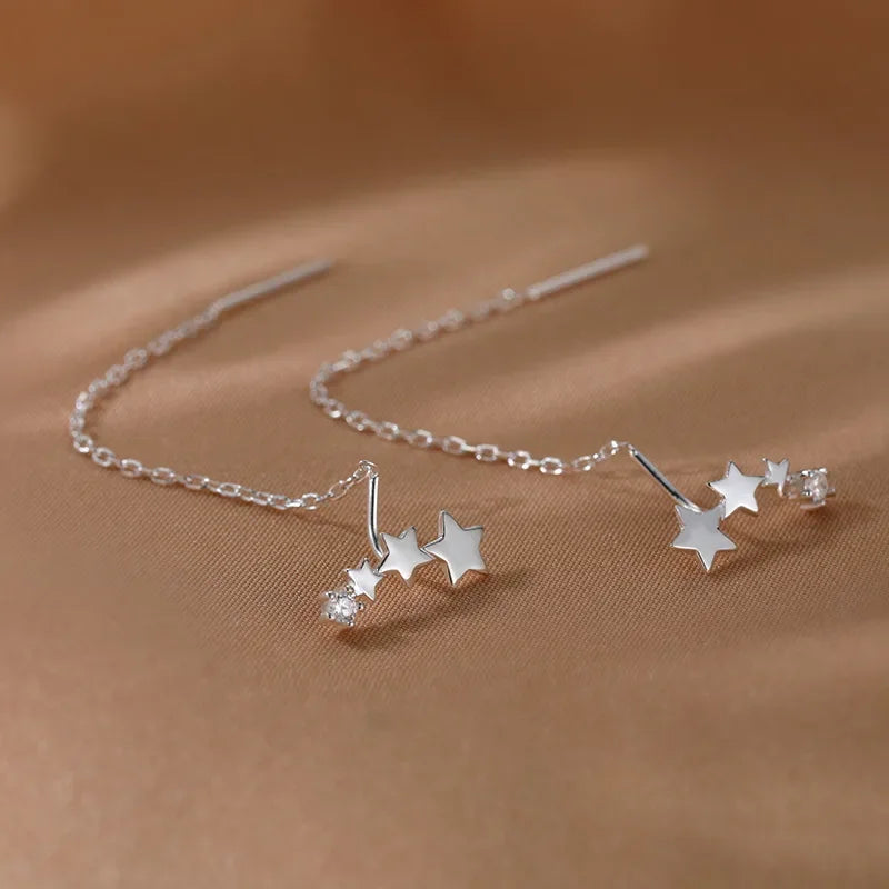 Trend Edelstahl Lange Draht Quaste Gewinde Kette Stern Anhänger Tropfen Ohrring frauen Ohr Linie Gerade Hängen Ohrringe Schmuck