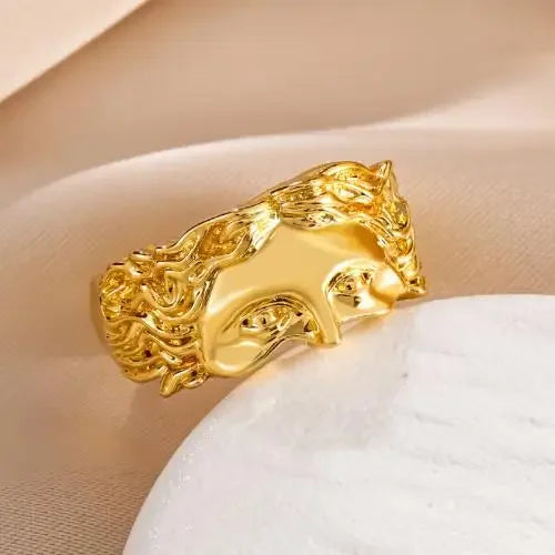 Vintage Gold Farbe Jesus Halbe Gesicht Offenen Ring für Männer Frauen Retro Religiöse Glaube Schmuck Reinem Kupfer Finger Ringe Bands Geschenke