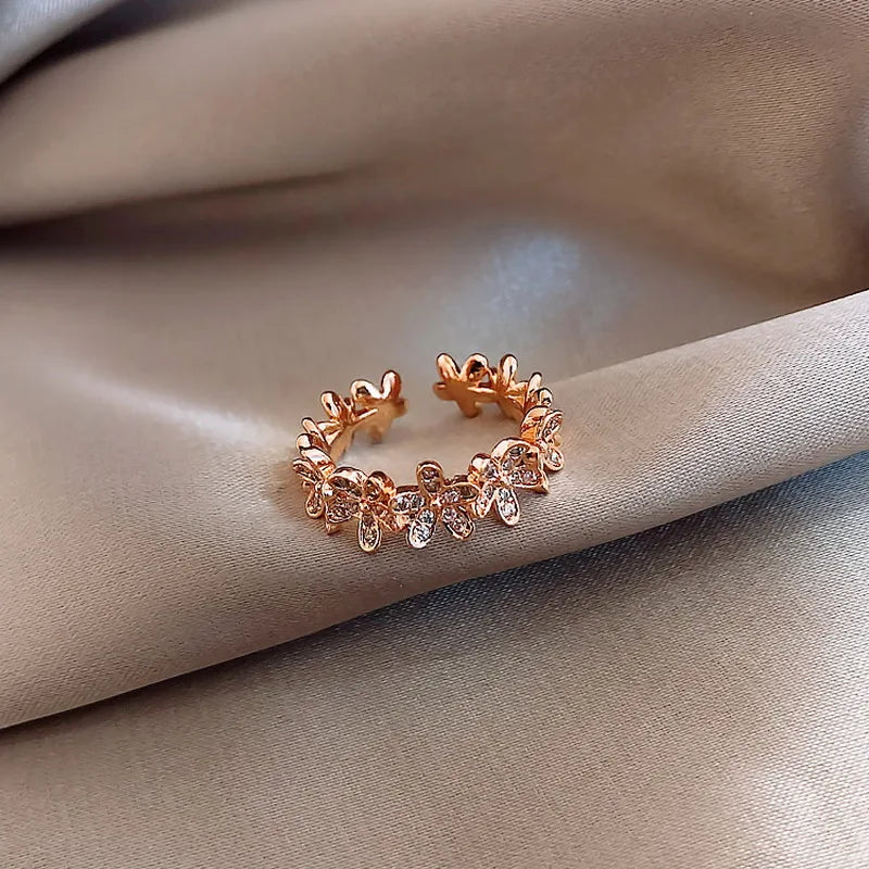 Luxus Zirkon Blume Öffnung Ringe für Frauen Zirkonia Rose Kirschblüte Tulpe Einstellbare Finger Ring Hochzeit Schmuck