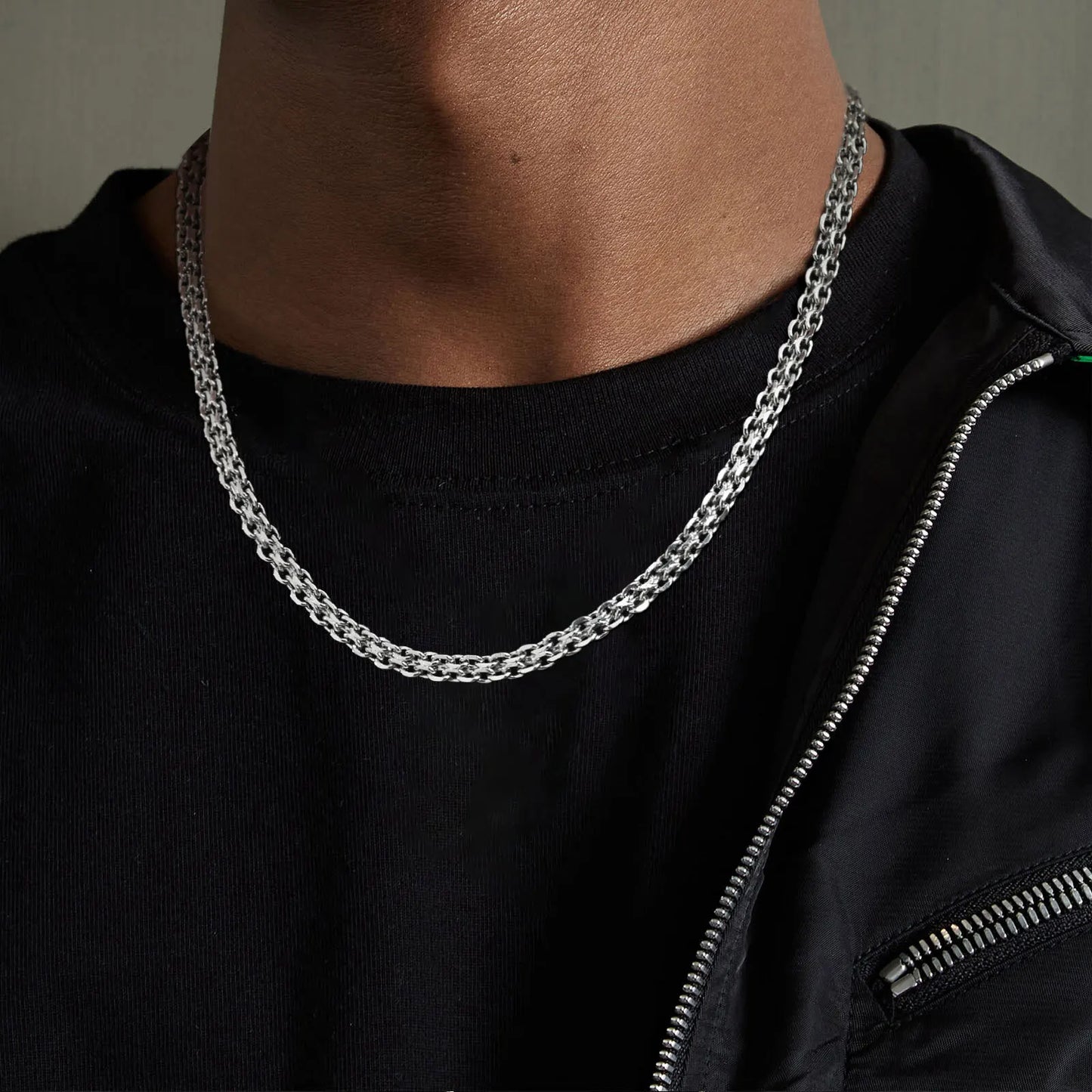 Vnox wasserdichte zweireihige Rolo-Glieder-Halsketten aus Edelstahl, verstellbare silberfarbene Metallglieder-Kragen, minimalistischer Schmuck