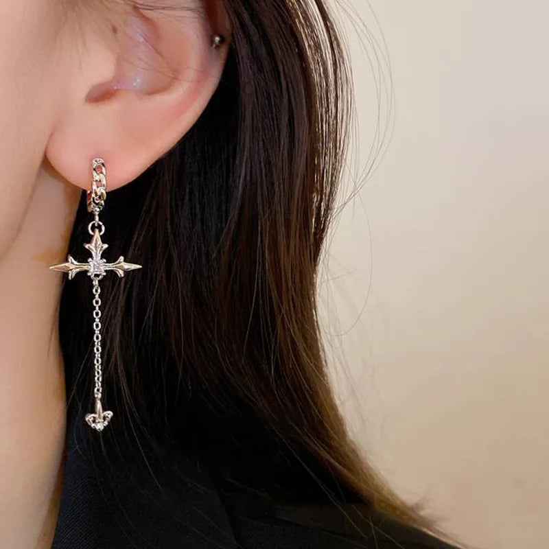 Coole Strass Zirkon Kreuz Ohrringe für Frauen Koreanische Mode Lange Quaste Ohrring Mädchen Täglichen Geburtstag Party Y2k Schmuck Geschenke