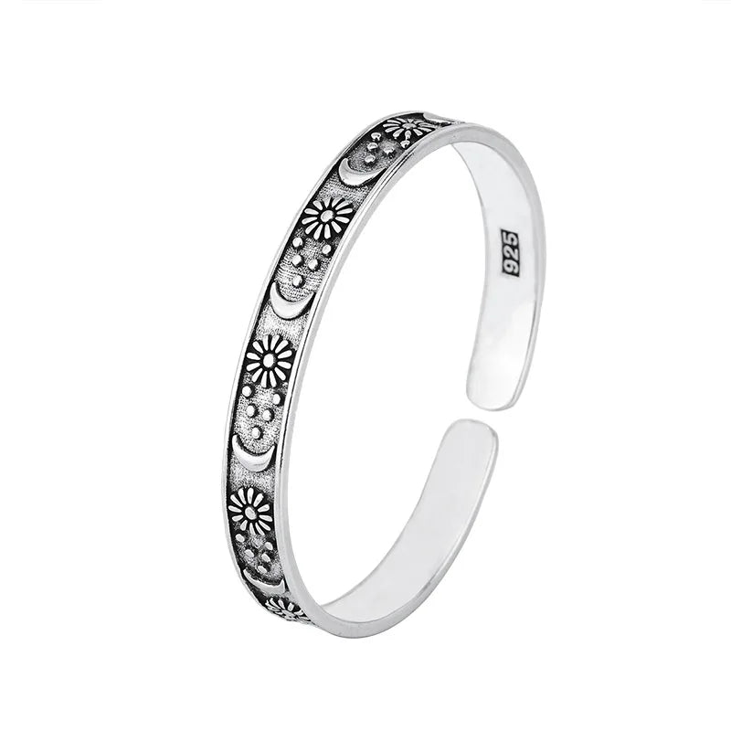 Sole Memory Vintage Thai Silber Mond Stern 925 Sterling Silber Größenverstellbare Öffnung Armband Für Frauen Luxus Schmuck Geschenk BR340