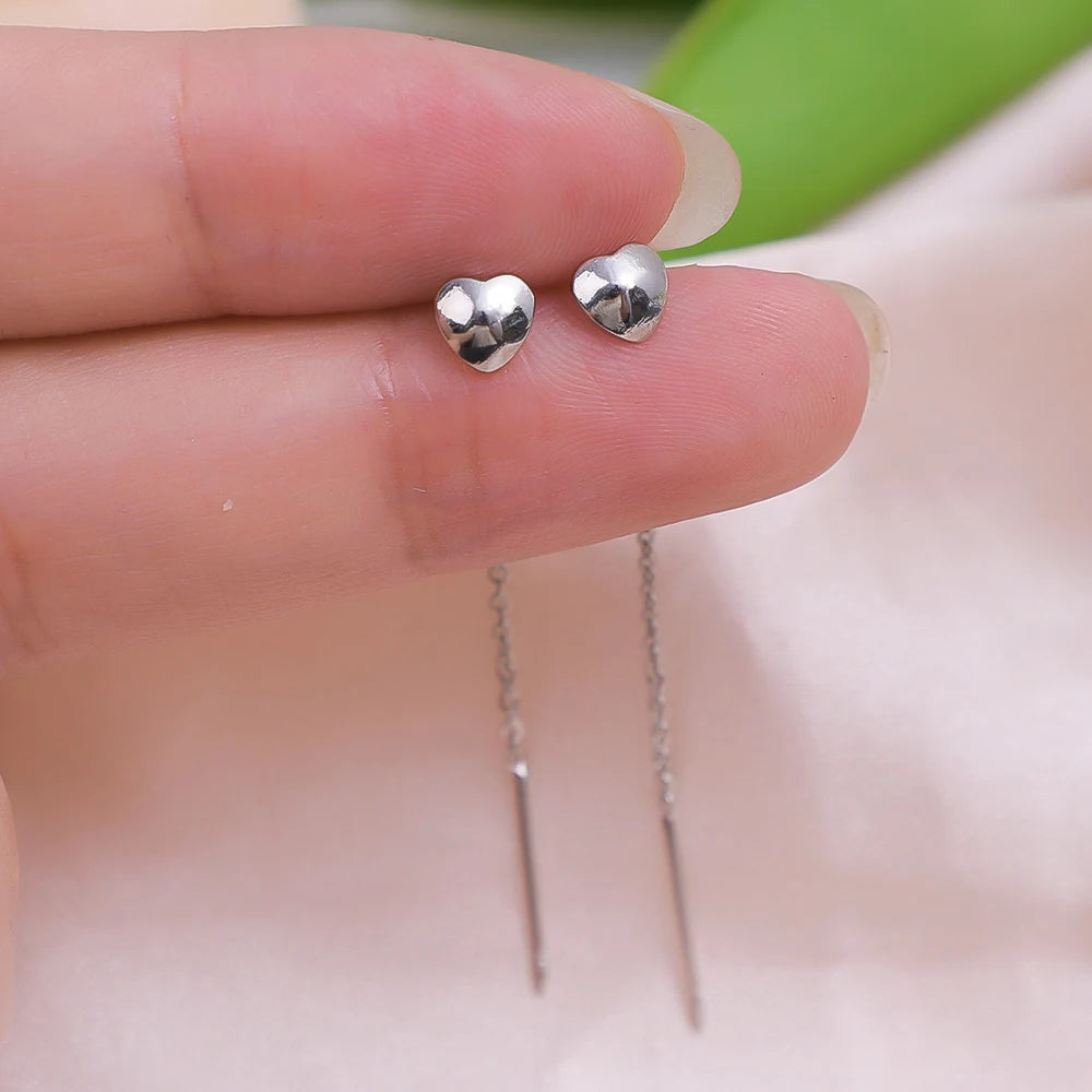 Edelstahl Herz Baumeln Ohrring Geometrische Herz Lange Quaste Kette Tropfen Ohrringe für Frauen Minimalismus Ohr Linie Kpop Schmuck