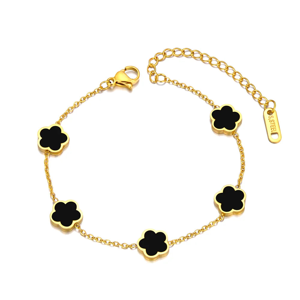 Mode Edelstahl Weiß Schwarz Grün Shell Blume Charme Armbänder Für Frauen Echt Vergoldet Kette Schmuck B23071