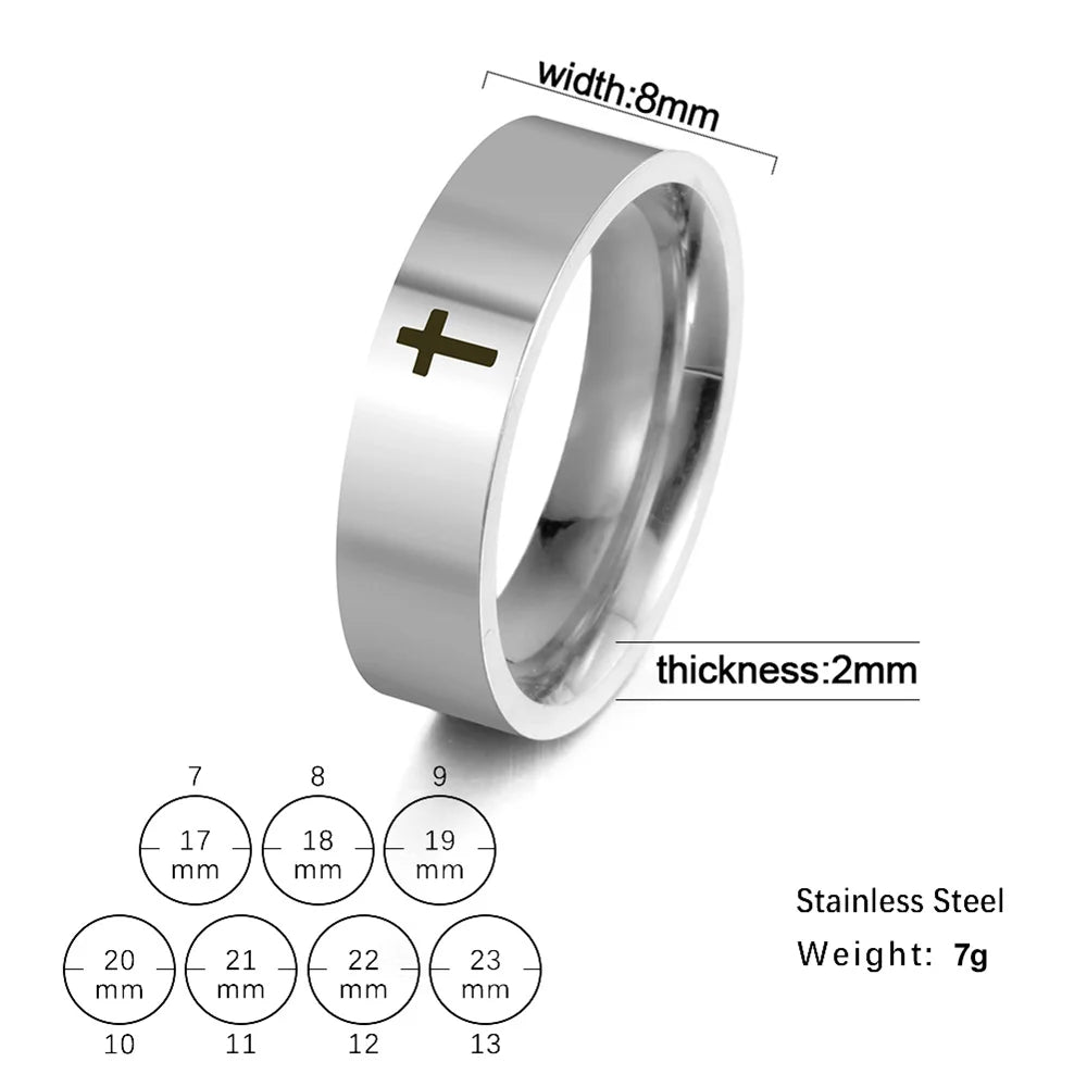 EUEAVAN Hip Hop Kreuz Paar Ringe Frauen Männer Edelstahl 6mm/8mm Religiöse Christian Finger Ring Punk party Schmuck Geschenke