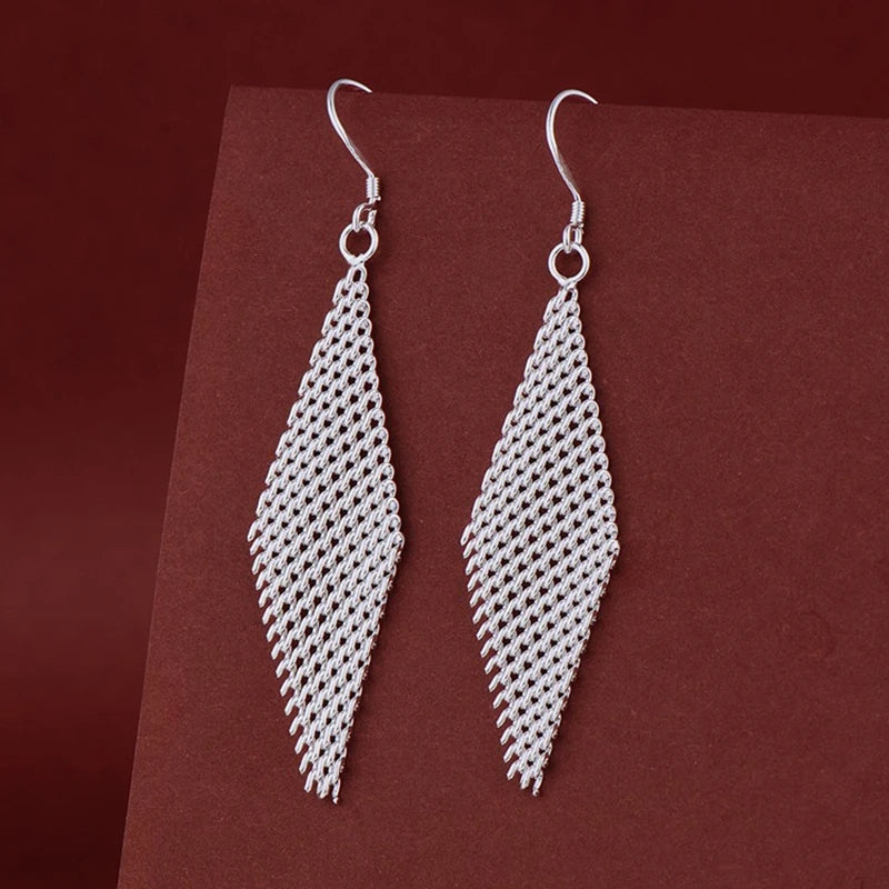 Ohrringe aus 925er-Sterlingsilber, Netzstoff, für Damen, exquisiter Student, Freundin, Schmuck, Accessoires, Hochzeit, Mode, Geschenk