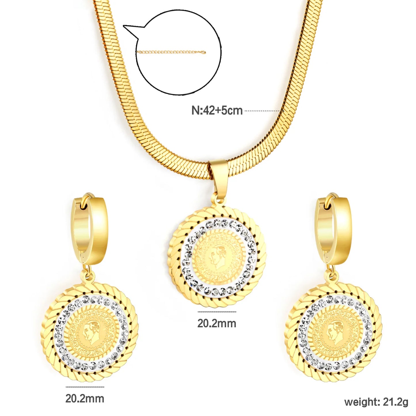Vierblättriges Kleeblatt für Damen, Halskette, Armband, Ohrringe, Edelstahl, flache Schlangenkette, Halsband für Damen und Mädchen, Modeschmuckset