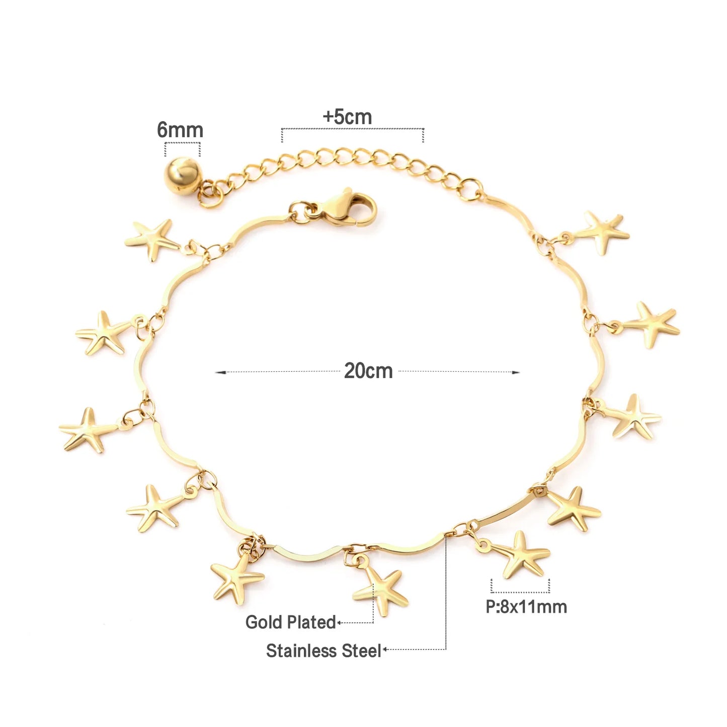 LUXUSTEEL Edelstahl Fußkettchen Armbänder Für Frauen Quaste Seestern Charme Gold Farbe Link Kette Auf Bein Mode Fuß Schmuck