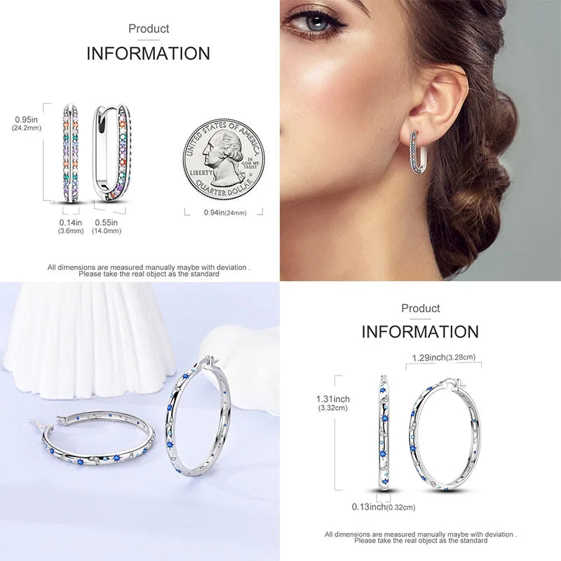 Original 925er Sterlingsilber, buntes Gold, Roségold, große Creolen für Frauen, Kollokation, Hochzeit, für Frau, Freundin, Geschenk