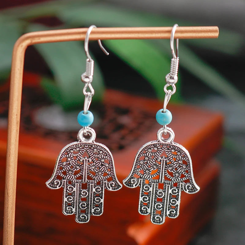 Böhmische Legierung Blume Herz Tropfen Ohrringe für Frauen Türkis Stein Quaste baumeln Ohrringe Mädchen Weihnachts geschenke