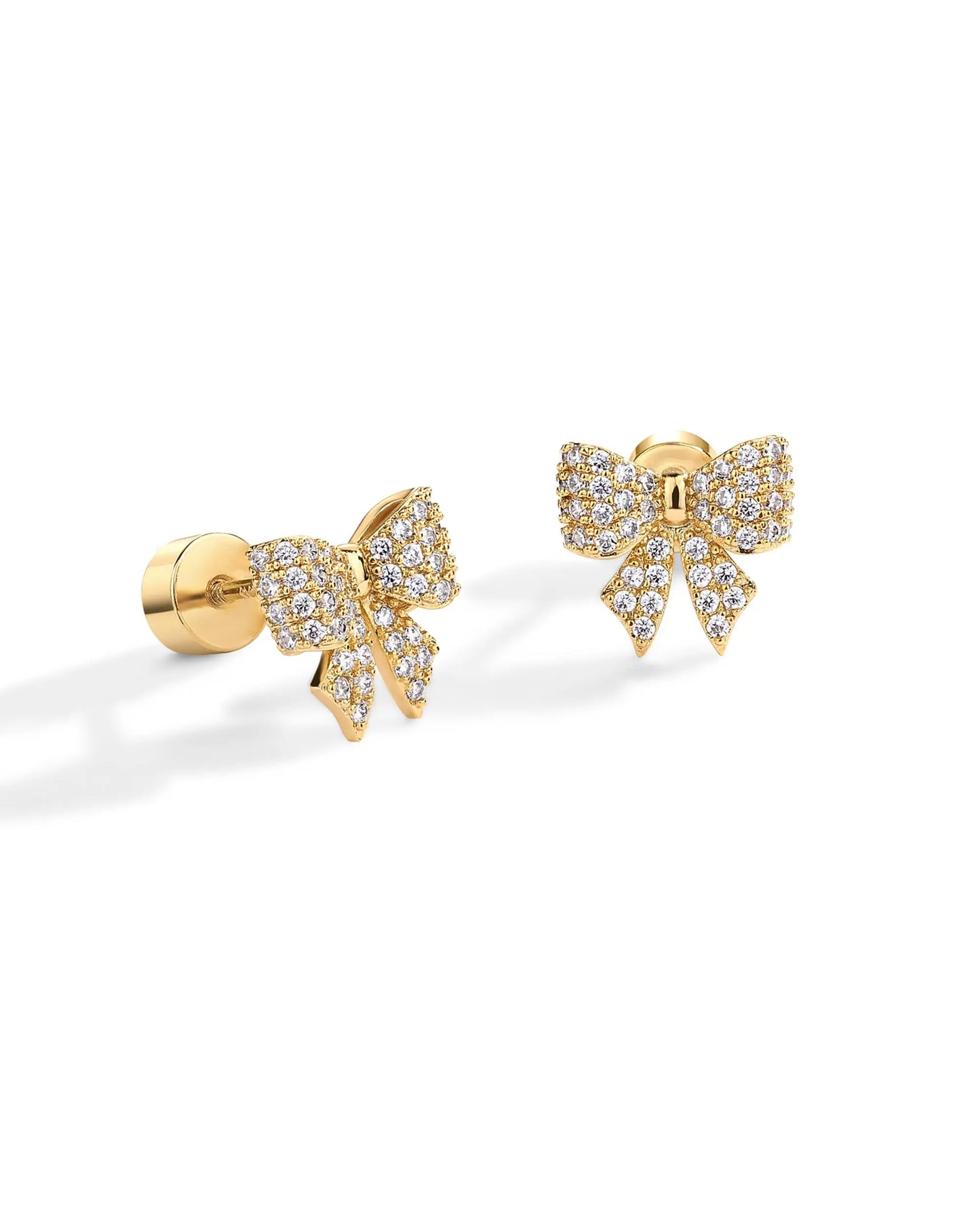 Shevalues 14K vergoldetes Sterlingsilber für Damen, luxuriöse Strass-Bogen-Ohrstecker, modischer Ohrring-Piercing-Schmuck als Geschenk