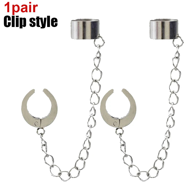 Punk Kreuz Quaste Ohrringe Frauen Integrierte Clip Stud Ohrring Christian Gothic Hip Hop Schmuck Metall Kette Ohr Ring Ohrring Männer