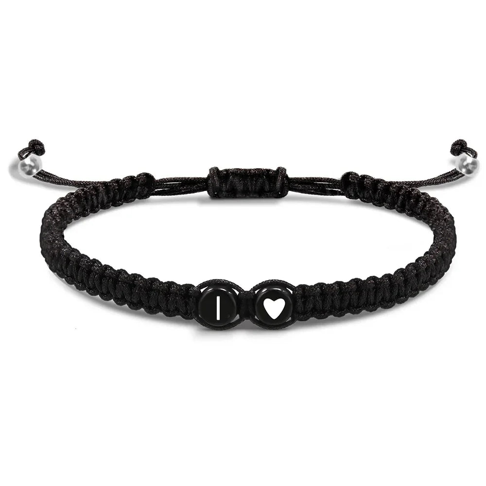 Trendiges schwarzes 26-Buchstaben-geflochtenes Armband, handgefertigt, verstellbares Seil, gewebtes Armband, Handgelenkschmuck, Accessoires, Paar-Geschenk