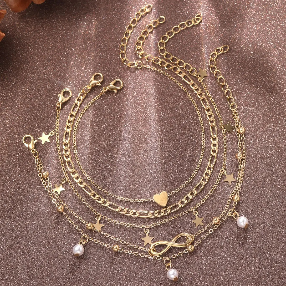 Punk Vintage Böhmischen Gold Farbe Fußkettchen für Frauen Mädchen Schlüssel Herz Schmetterling Bein Knöchel Fußkettchen Armband Strand Weibliche Schmuck Geschenk