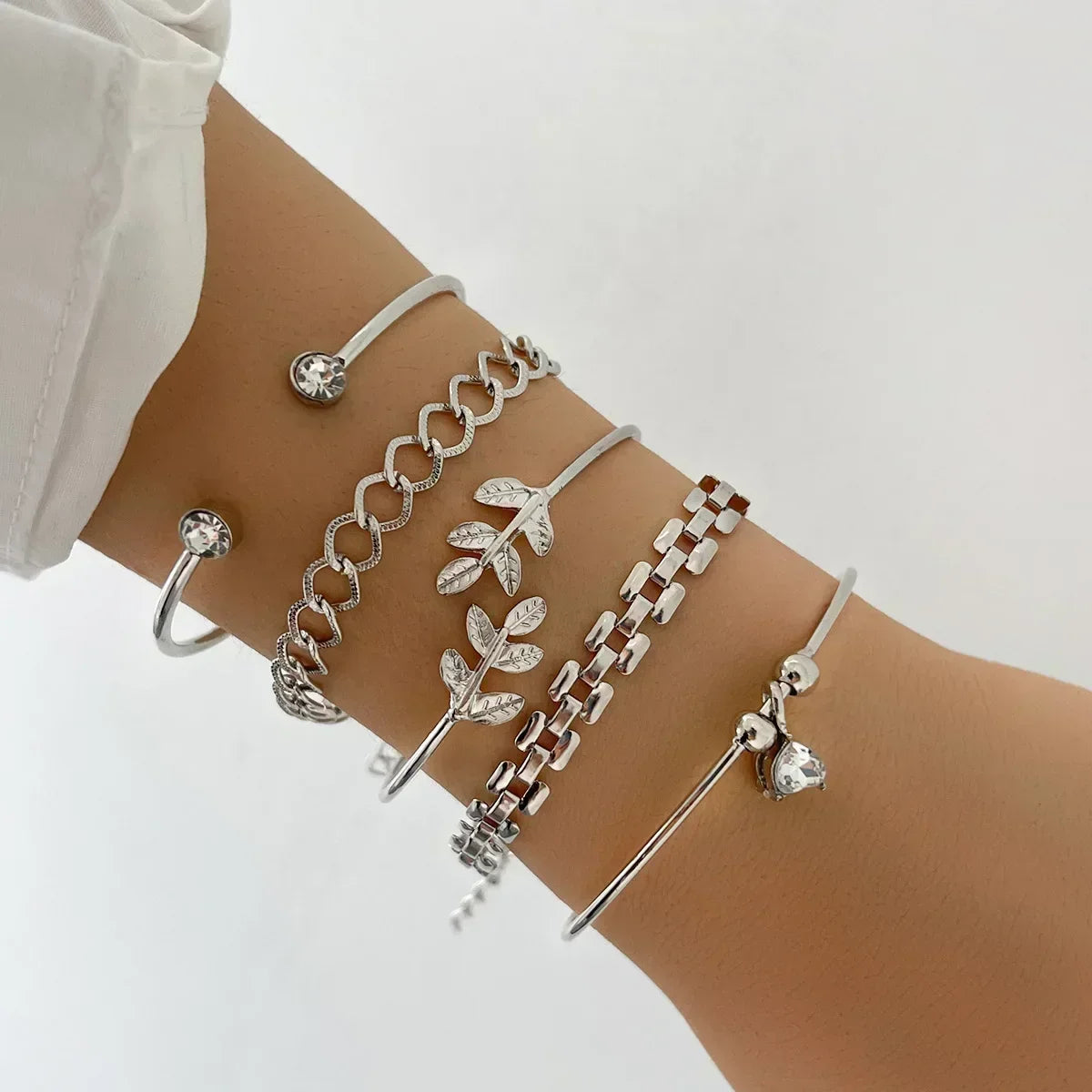 5 teile/satz Mode Silber Farbe Herz Perlen Kette Armbänder für Frauen trend ige geometrische Armbänder Set Party Schmuck Accessoires