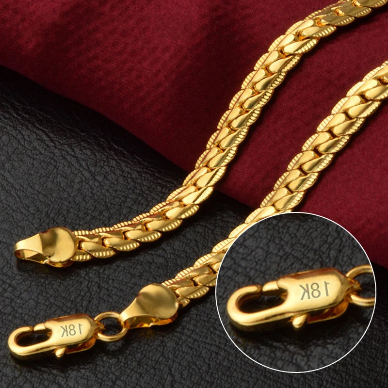 18K Gold/Silber Farbe 6mm Seitlich Halskette 8/18/20/24 Zoll Kette Für Frau Männer Mode Hochzeit Verlobung Schmuck