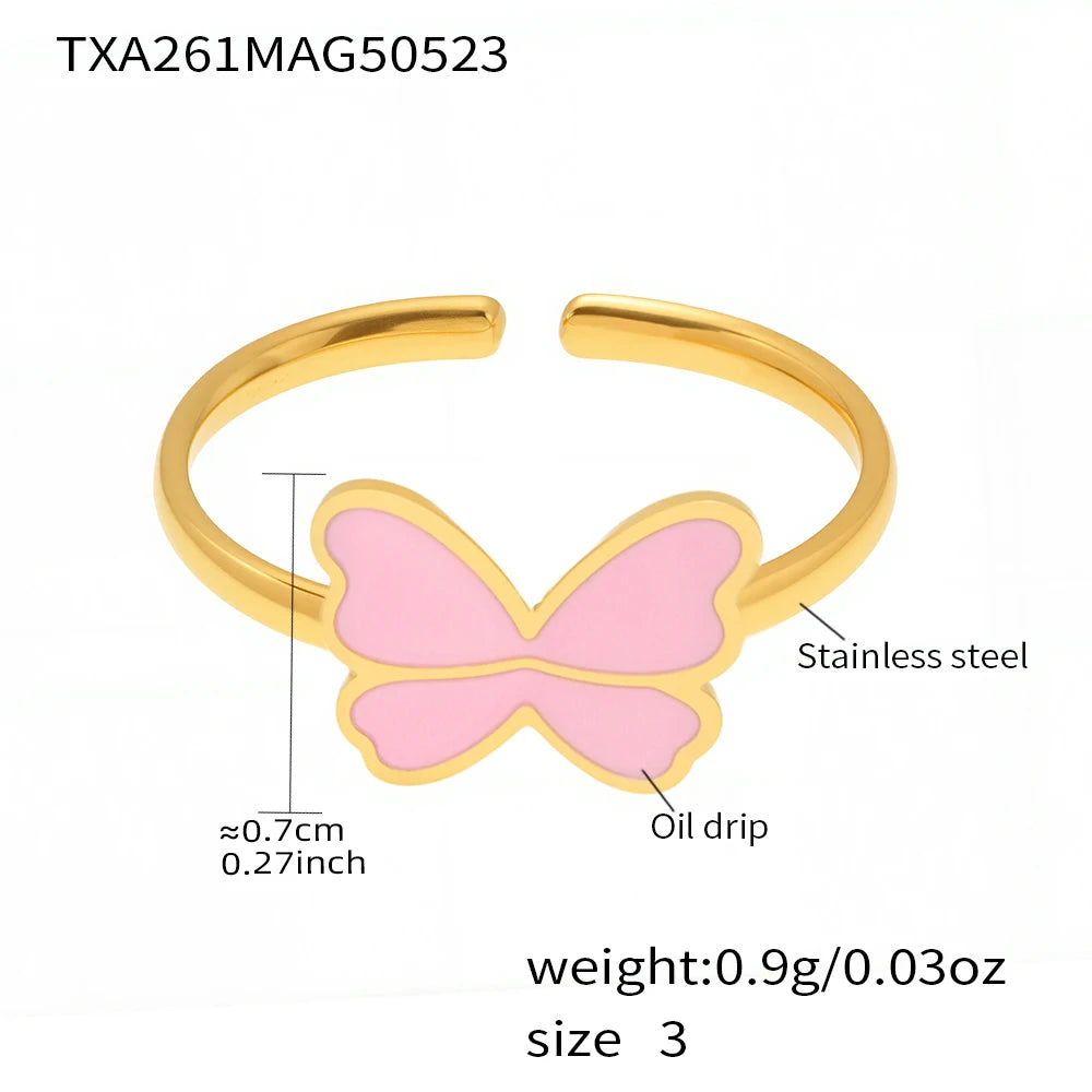 Kinderschmuck, rosa Schleife, Anhänger, gedrehte Kette, Halskette, Ohrringe, Armband, Ring, 5-teilig, Edelstahl, wasserdicht, Geschenk