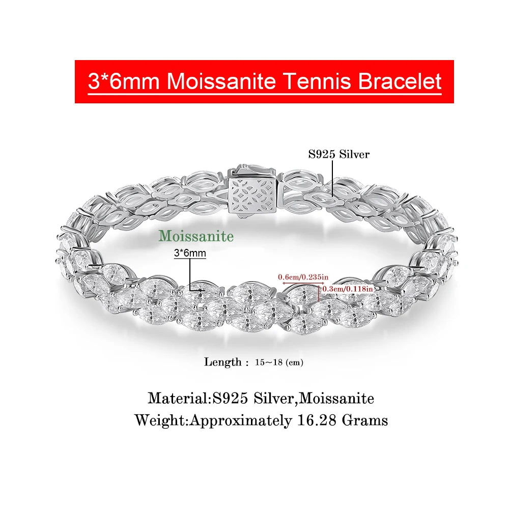 Serenity Marquise Cut D Farbe Moissanit Tennis Armband für Frauen Mann 100 % S925 Sterling Silber Armband vergoldet 18K Handkette
