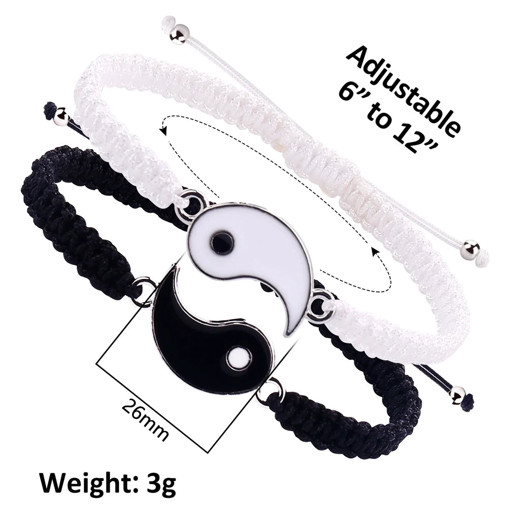 1 Set mit 2 einfachen Tai Chi Bagua Schwarz-Weiß-Yin- und Yang-Seil-geflochtenen Teleskop-Einstellarmbändern für Männer und Frauen