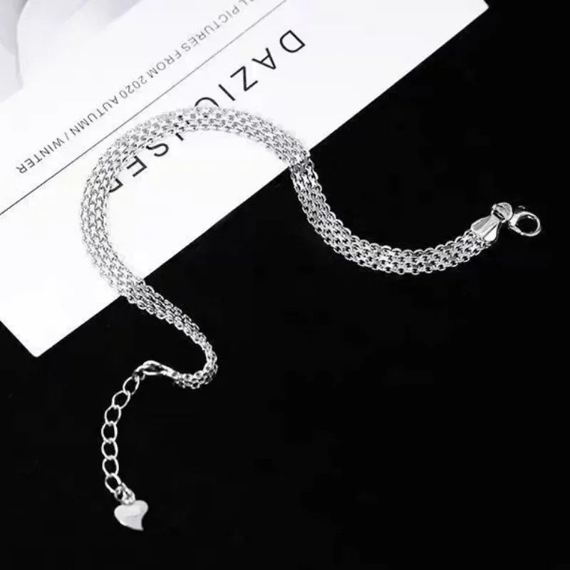 925 Sterling Silber Armbänder Mesh Kette für Frauen Männer Hochzeit Dame Edler Hübscher Schmuck Mode Schöne Kette 20 cm 8 Zoll