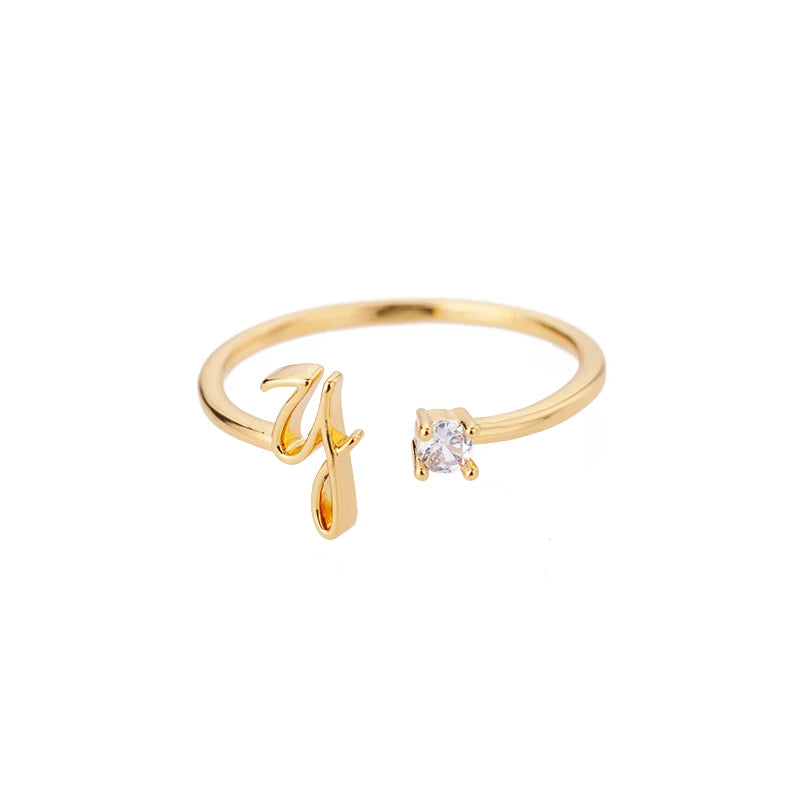 A-Z-Anfangsringe für Frauen, offen, verstellbar, Edelstahl, Ehering, 2025, Trend, Goldfarbe, Paar-Schmuck, Accessoires, Geschenk
