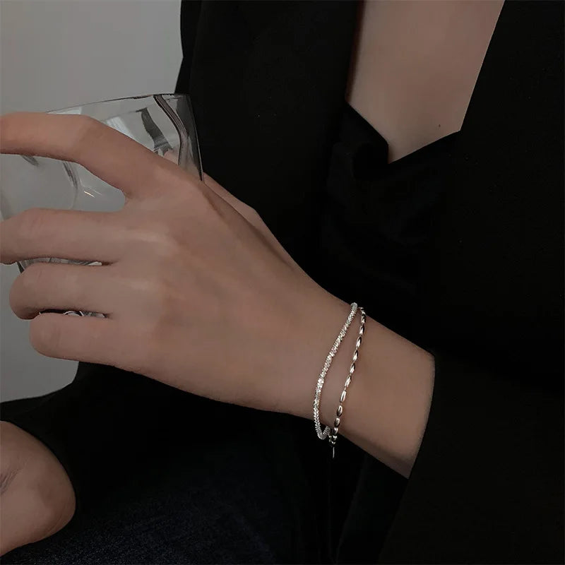 Neues Doppelschicht-Armband aus 925er-Sterlingsilber, Kettenstil, schlichter Stil, Charm-Armband, Damen-Geburtstagsgeschenk, Premium-Schmuck