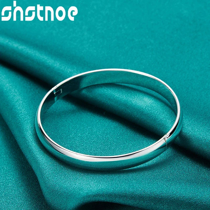 SHSTONE 925 Sterling Silber 8 mm breite Öffnung glatter Armreif für Frauen, Verlobung, Hochzeit, Party, Geburtstag, Charme, edler Schmuck, Geschenke