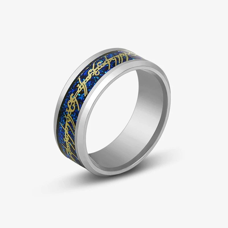 8mm Edelstahl Dominierenden Drachen Muster Ringe für Männer Frauen Punk Intarsien Blau Carbon Faser Ring bagues pour femme