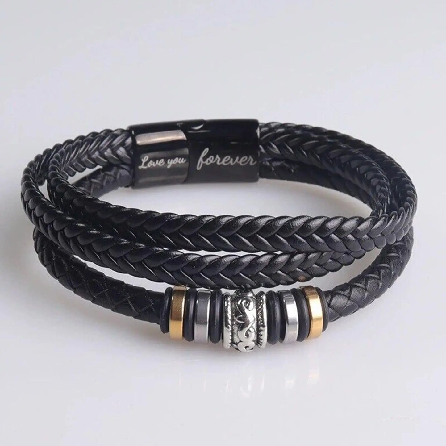 Zu meinem Sohn lieben Sie für immer Leder geflochtenes Armband mit Geschenk karte Männer Jungen mehr schicht ige gewebte Leder Seil Stahl Armband