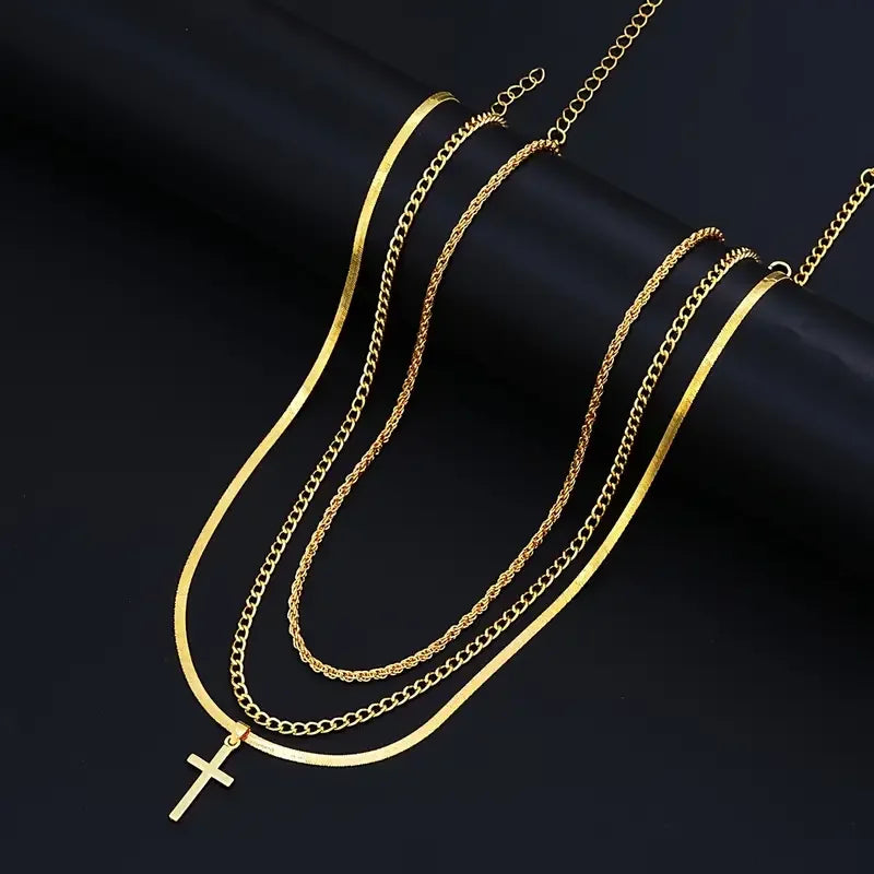 7-teiliges, elegantes, minimalistisches Kreuz-Anhänger-Schmuckset aus Edelstahl für Herren, Kette, Halskette, Armband, Schmuck für den Alltag