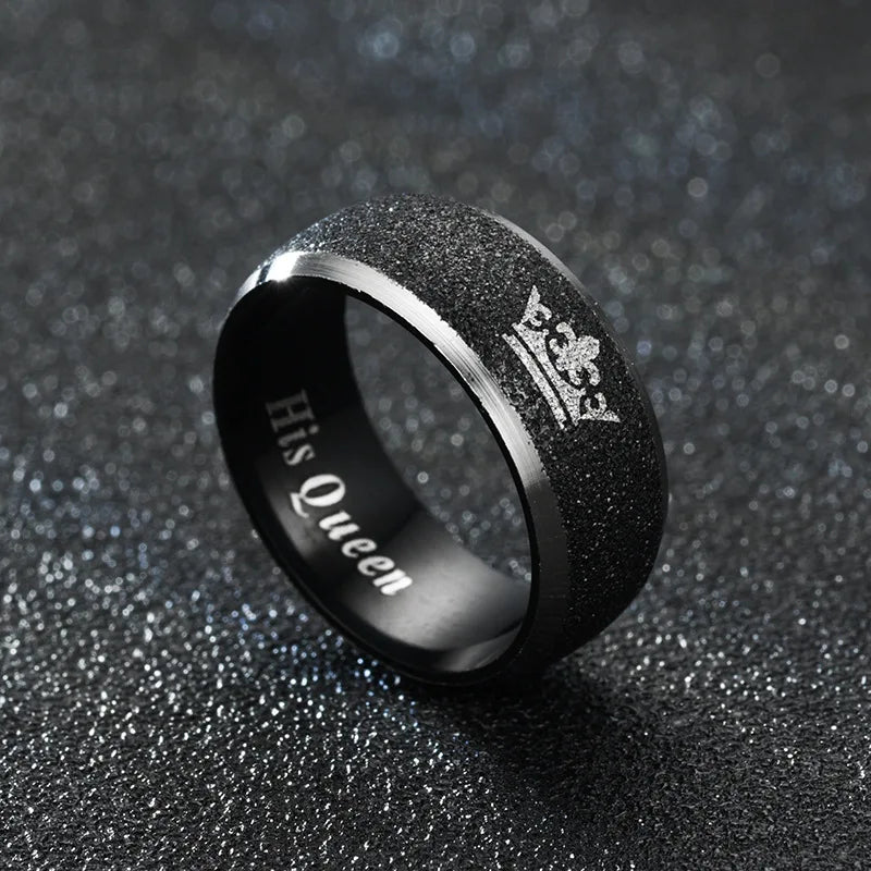 Schwarz Matt Edelstahl Paar Ringe Königin Männer und Frauen Ringe Mode Romantische Paar Ringe Schmuck Großhandel