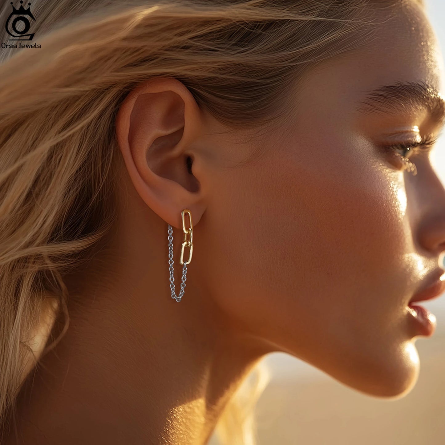 ORSA JEWELS S925 Silber Ohrhänger O-Kette & Büroklammer Kette Design Minimalismus Stil Ohrschmuck Edlen Schmuck Geschenk APE143