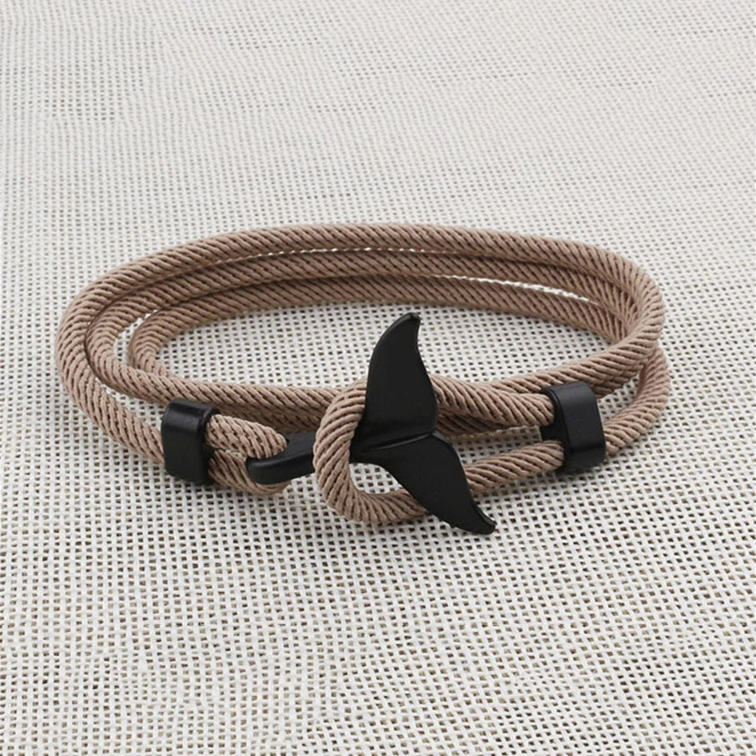 Männlich Multilayer 4mm Milan Seil Viking Armband Charme Whale Tail Armbänder Für Männer Armband Trendy Ozean Tier Fischschwanz schmuck