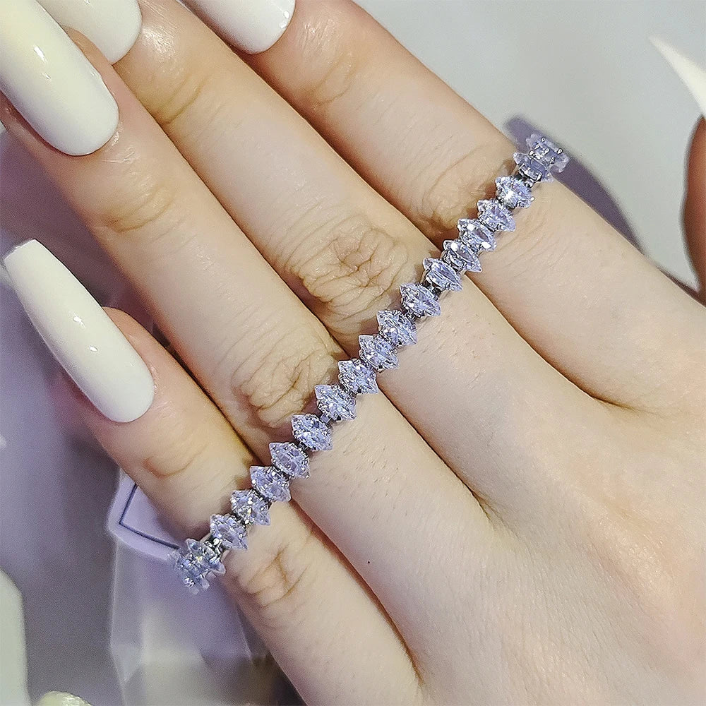 2024 neue Marquise Oval Square Cut Luxus Silber Farbe auf Hand Tennis Armband Armreif für Frauen Party Geschenk Schmuck S7062