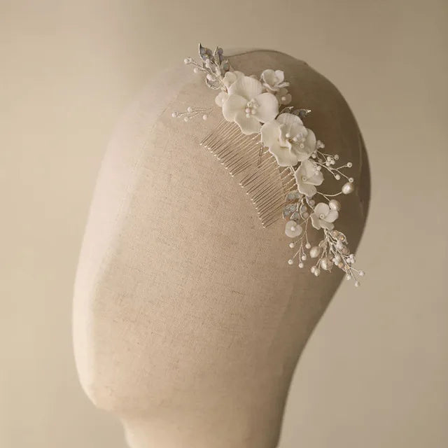 SLBRIDAL Handgemachte Luxus Strass Süßwasser Perlen Ceram Blume Braut Tiara Hochzeit Brautjungfern Krone Frauen Haar Schmuck