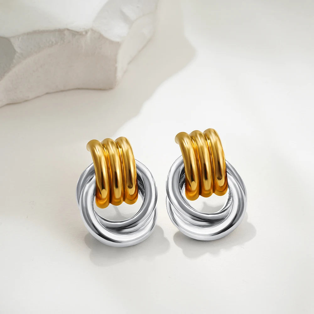 18 Karat vergoldete, gestreifte Textur, klobige Ohrstecker für Damen, glänzender Edelstahlknoten, gedrehte geometrische Ohrringe, täglicher Schmuck