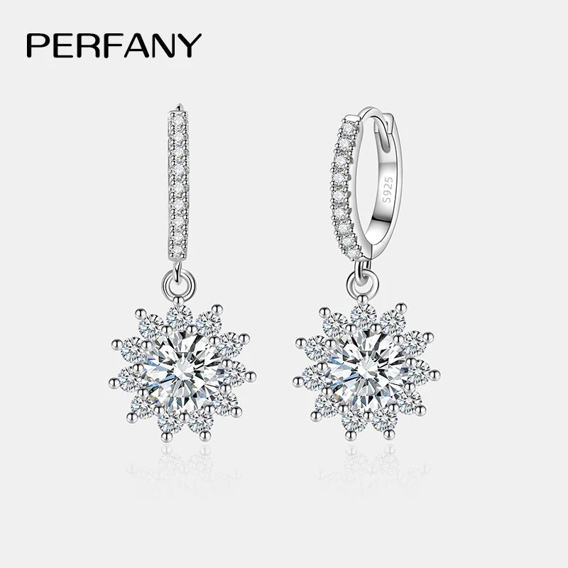 PERFANY 0,5/1CT Moissanit Ohrringe für Frauen S925 Reinem Silber Sonnenblume Labor Diamanten Tropfen Ohrring Luxus Hochzeit Schmuck