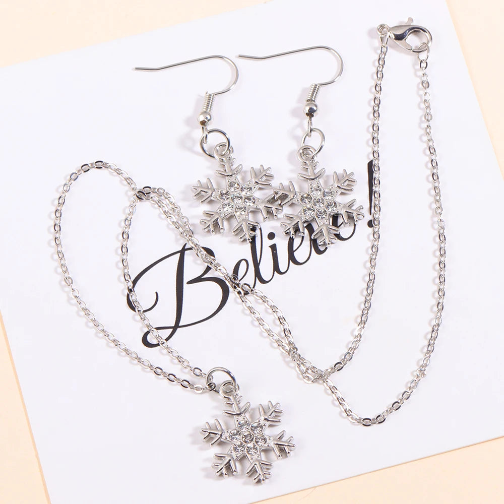 Frauen Mode Luxus Schmuck Set Zirkon Schneeflocke Kristall Anhänger Halskette Ohrringe Party Geschenke Weihnachts schmuck