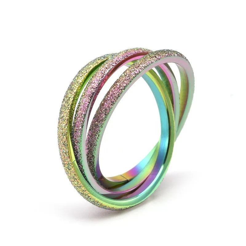Kolmnsta Triple Interlocked Rolling Titan-Edelstahlringe für Damen und Herren, mattiert, Verlobung, Hochzeit, Paarring, 3-in-1