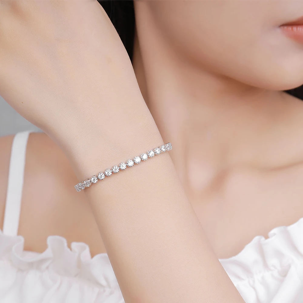 TEMGF S925 Sterling Silber Armband Voll 3mm Zirkon Inlay für Frauen Mädchen Funkelnden Feinen Schmuck Trendy Geburtstag Liebe geschenke