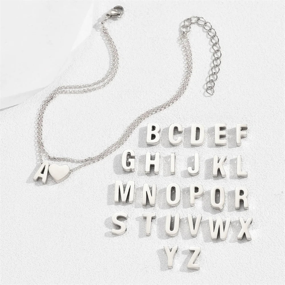 Boho 26 Buchstaben A-Z Edelstahl kette Fußkettchen für Frauen einfache Herz Knöchel Armband Fußkettchen Strand Schmuck Sommer Accessoires