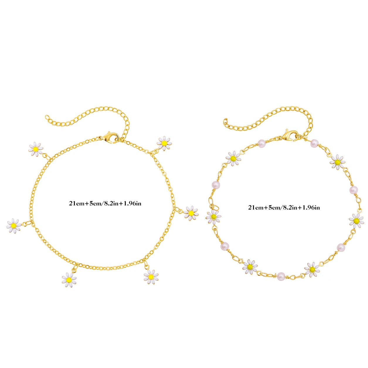 Elegante Daisy Blume Fußkettchen mit Handgemachte Perle Kette Fußkettchen für Frauen Sommer Strand Sandalen Zubehör Armband auf Die Bein