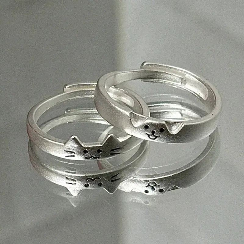 1/2 stücke Neue Reizende Katze Hund Tier Paar Ring für Paar Handgemachte Öffnung Einstellbare Ringe Valentinstag Ringe mode Schmuck