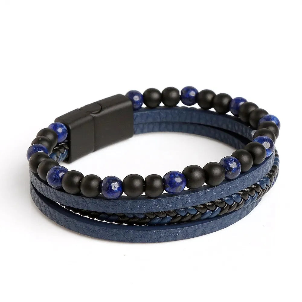 Herren leder armband klassische mode tiger auge perlen mehr schicht leder armband für männer schmuck geschenk