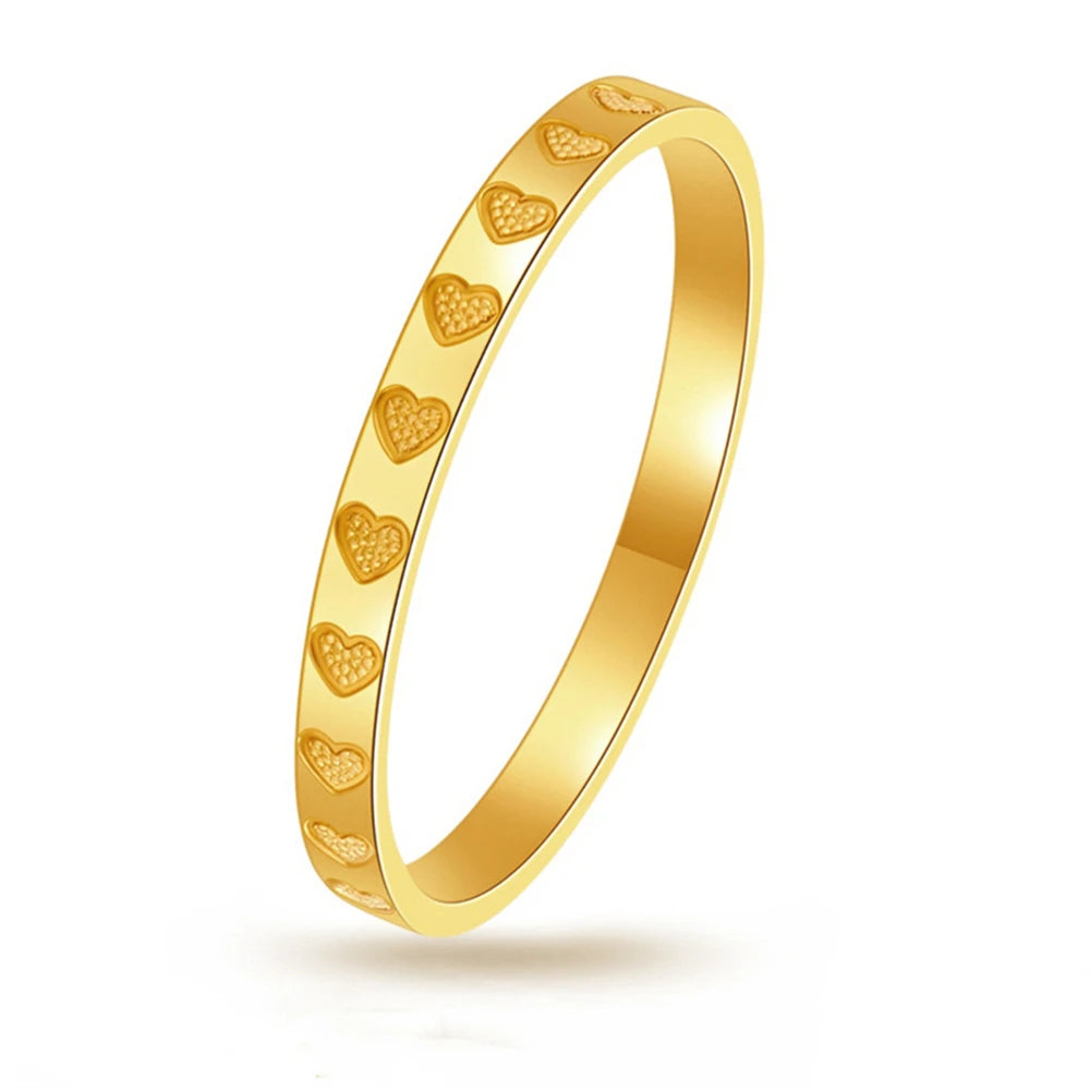 Goldene Edelstahl 2mm Herzringe Damen Größe 5/6/7/8/9/10 # Dünner Fingerring, Ehering, Verlobungsschmuck, Geschenk für Freundin
