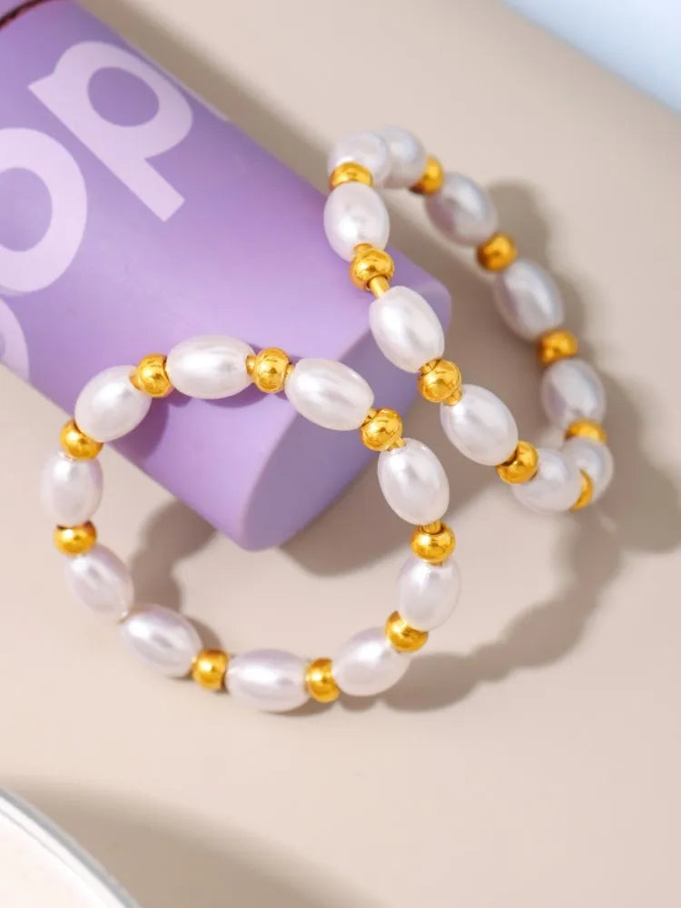 Imitation Perle Gemischte Edelstahl Perlen Ring Für Frauen 18k Gold Überzogene frauen Multi Größe Perlen Ringe Luxus frau Schmuck