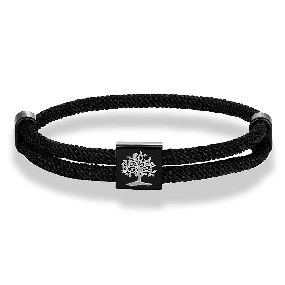 MKENDN Handgefertigtes marineblaues geflochtenes Seilarmband aus Edelstahl. Der Baum des Lebens, quadratische Armbänder für Männer und Frauen, Paarschmuck