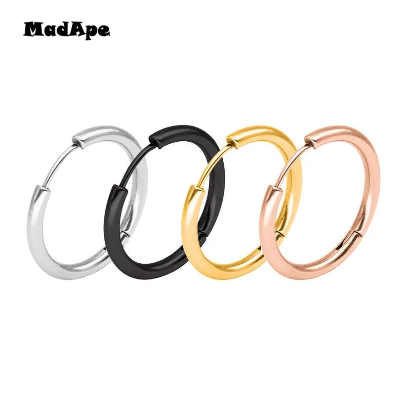 MadApe Trendy Silber Farbe Rose Gold Schwarz Ton Edelstahl Creolen Runde Schleife Ohrring Für Frauen 25mm/20mm/11mm