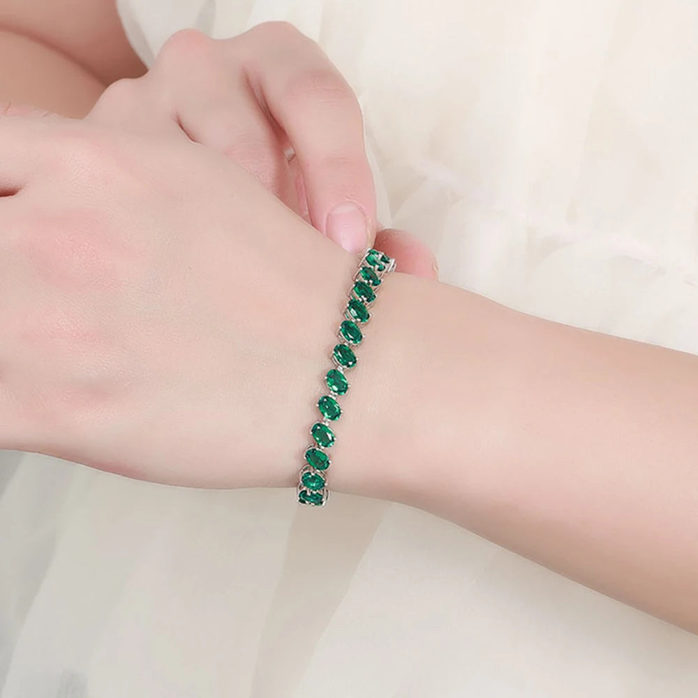 TEMGF Armband mit vollem Zambia-Grün-Edelstein, S925-Sterlingsilber, edler Schmuck für Frauen, luxuriöses Jubiläums-Überraschungsgeschenk