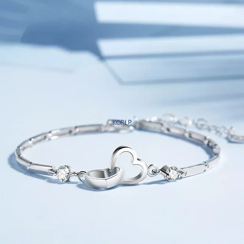 KCRLP Charms 925 Sterling Silber Armbänder Armreifen für Frauen Mädchen Valentinstag Zirkon Hochzeit Liebe Herz Schmuck